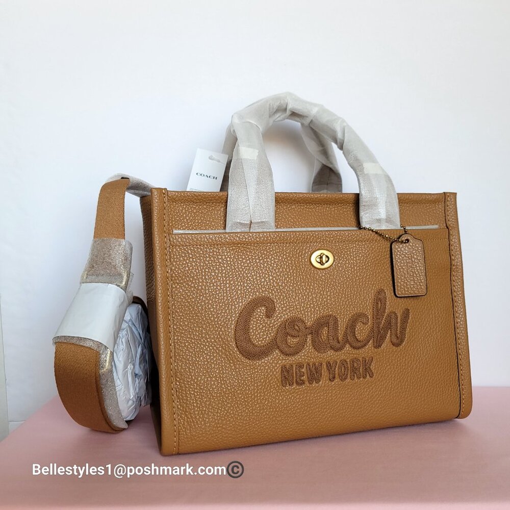 COACH Bubble Leather Cargo MEDIUM Tote w Webbing Strap- Honey Brown⭐ - Picture 2 of 16